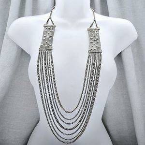 Cascading Runway Necklace Vtg Elegant Glam Rhinestone Draping Chain Statement